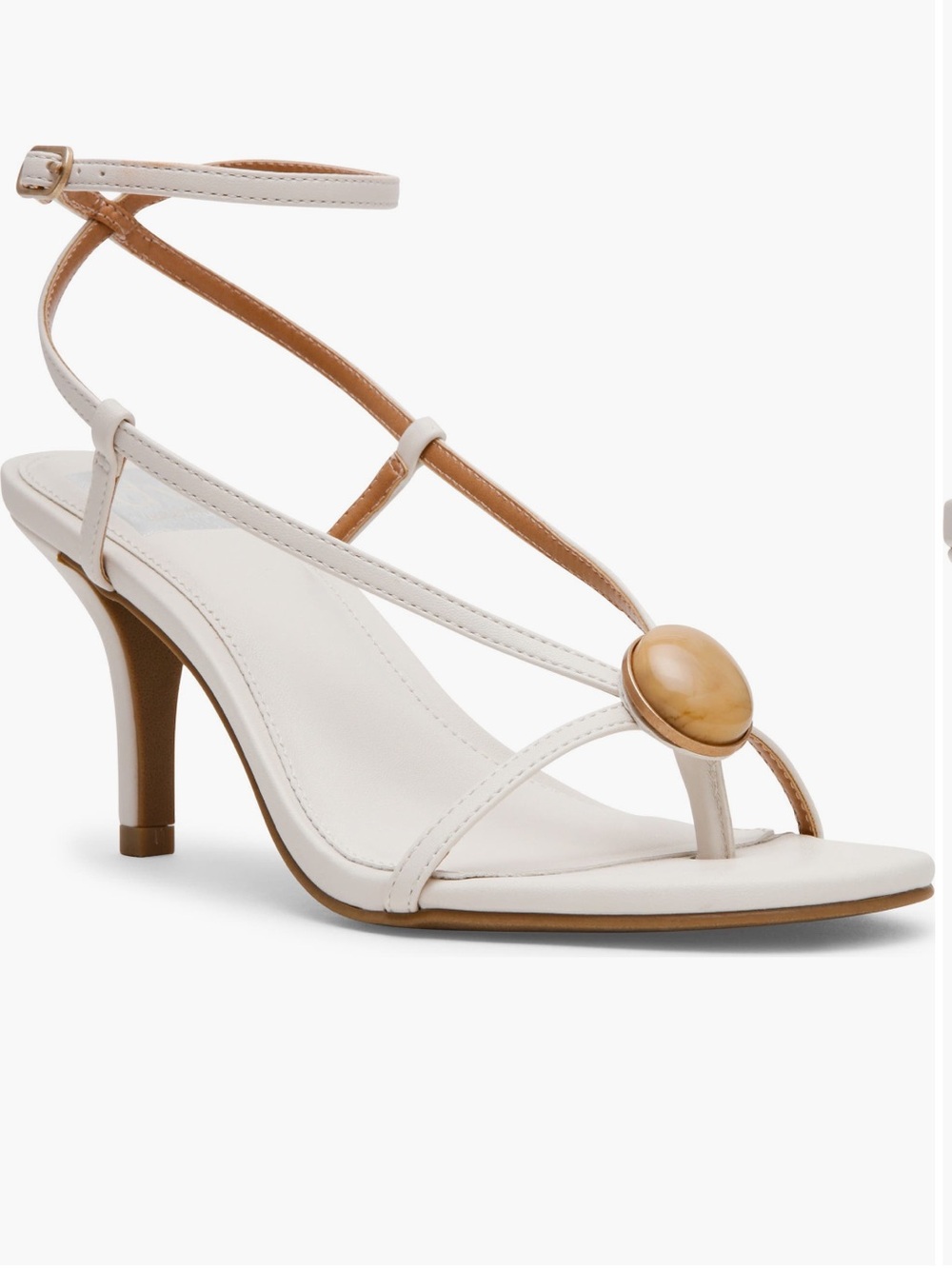 DV by Dolce Vita White and Tan T-Strap Mid Heel Sandal